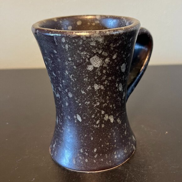 Handcrafted Tapered Pottery Mug in Charcoal Gray w/ Gray Spatters ~ Splatterware - Picture 3 of 10